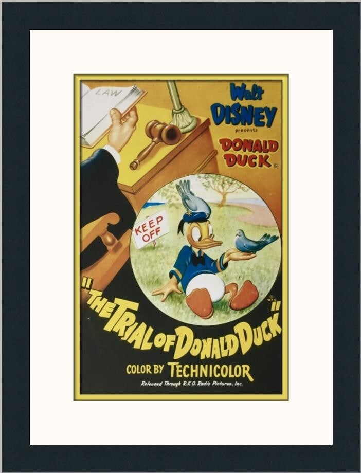 Disney Studios The Trial of Donald Duck Custom Framed Print 1992: Disney Studios The Trial of Donald Duck Custom Framed Print 1992 This enchanting custom framed print features the beloved character Donald Duck in the artwork titled 'The Trial of Donald Duck'. Produc
