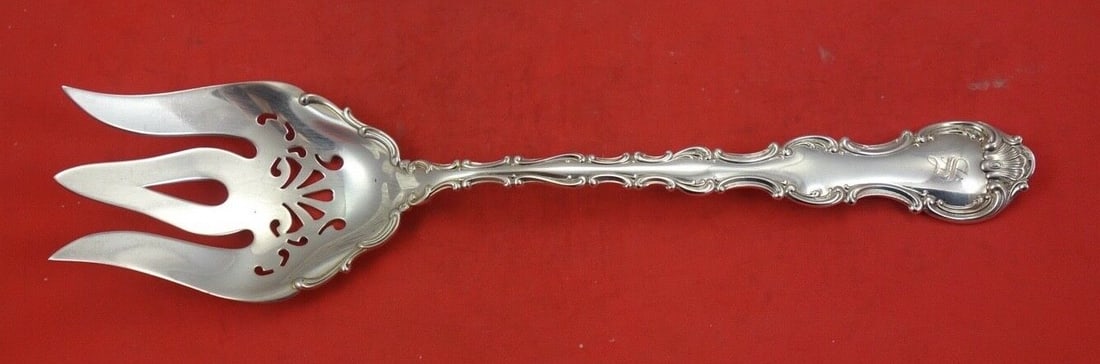 Gorham Strasbourg Sterling Silver Salad Serving Fork 10 1/4 Inch Applied Lacing: Gorham Strasbourg Sterling Silver Salad Serving Fork 10 1/4 Inch Applied Lacing This exquisite Strasbourg salad serving fork is crafted from high-quality sterling silver by Gorham, showcasing an intri