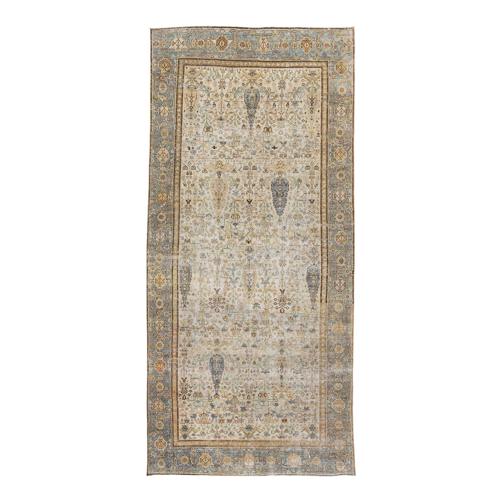 Antique Late 19th Century Persian Malayer Wool Rug 5'4 x 11'5 Beige Floral Design: Antique Late 19th Century Persian Malayer Wool Rug 5'4 x 11'5 Beige Floral Design This exquisite late 19th century Persian Malayer gallery rug features a hand-knotted wool construction with a beautifu