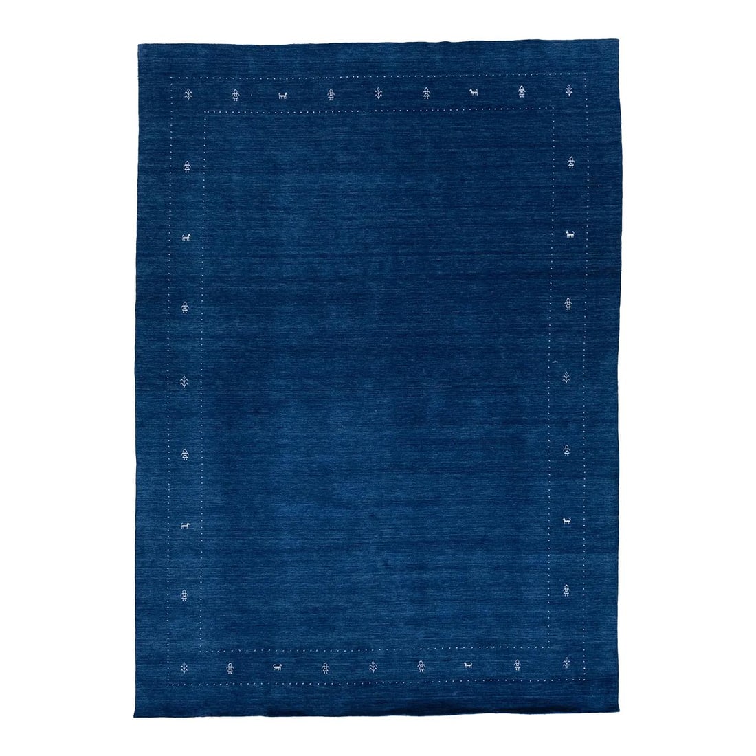 Hand-Loomed Modern Gabbeh Wool Rug Blue 10' x 13'9: Hand-Loomed Modern Gabbeh Wool Rug Blue 10' x 13'9 Elevate your space with this stunning modern Gabbeh rug, meticulously hand-loomed to showcase a contemporary minimalist geometric pattern. The deep b