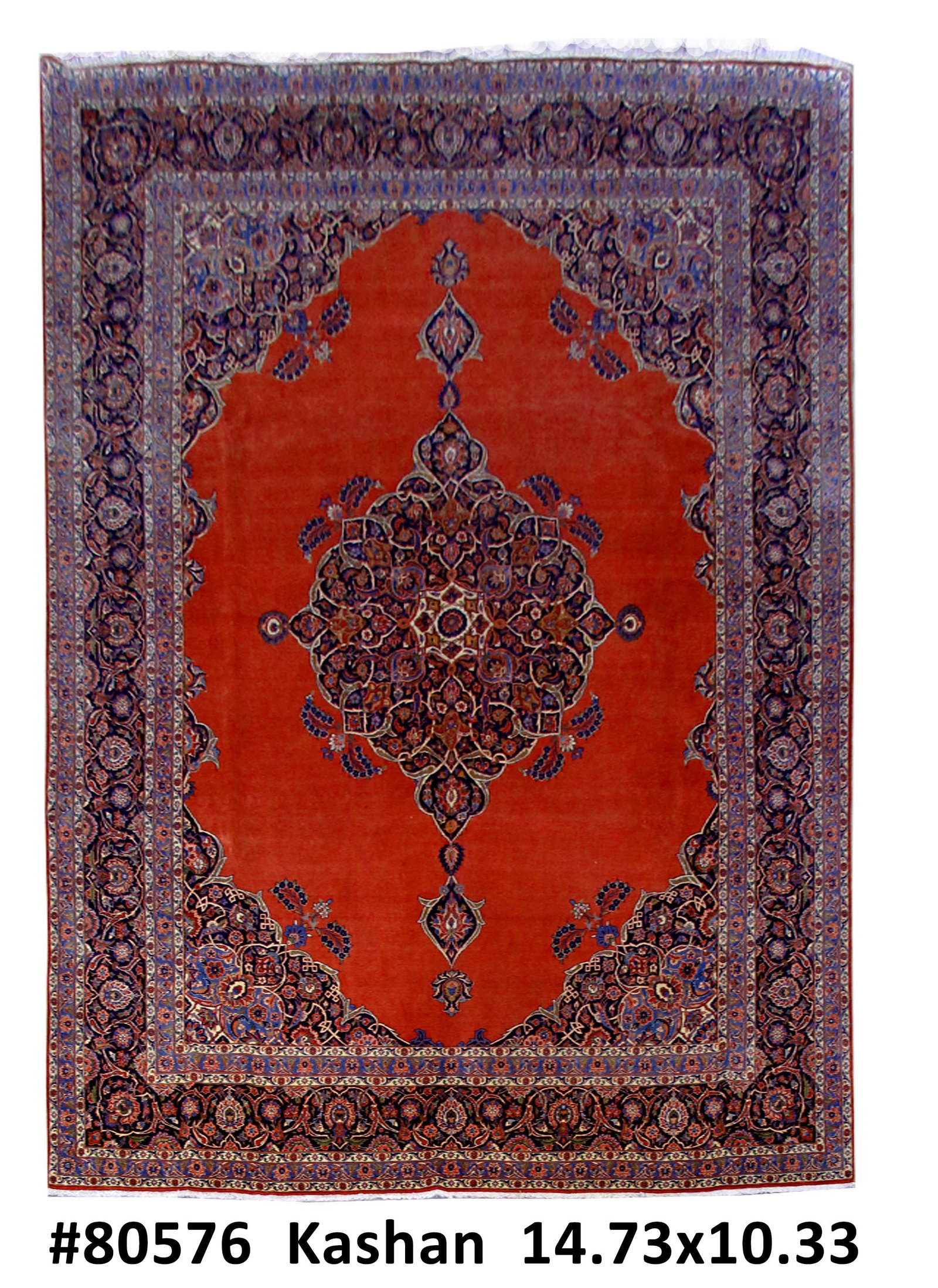10'4 x 14'9 Handmade Persian Kashan Red Wool Rug (1 of 6)