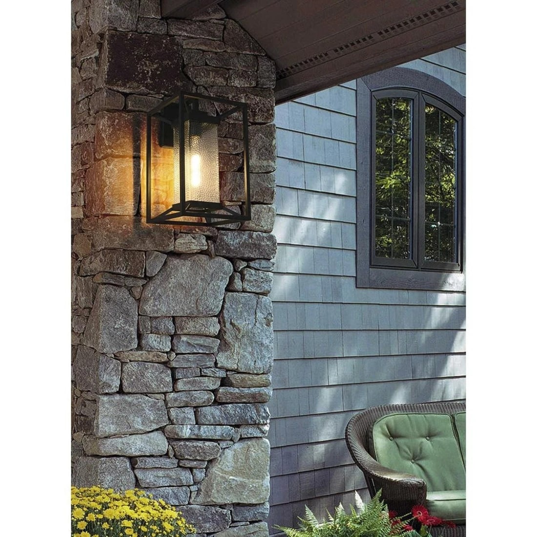 Morse Black Seedy Glass Outdoor Wall Sconce 16 Inch Waterproof Light Fixture: Morse Black Seedy Glass Outdoor Wall Sconce 16 Inch Waterproof Light Fixture This outdoor wall sconce features a black iron frame with seedy clear glass, designed to provide stylish illumination for e