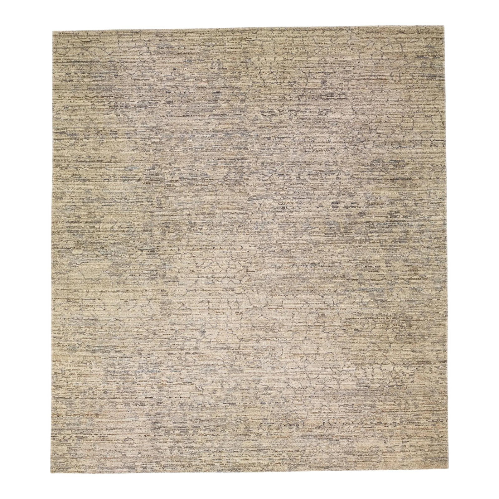 Beige Oversized Modern Wool Rug with Abstract Design 17'6 x 19'8: Beige Oversized Modern Wool Rug with Abstract Design 17'6 x 19'8 Transform your space with this stunning oversize modern wool rug, showcasing an elegant abstract motif in dark gray hues against a capt