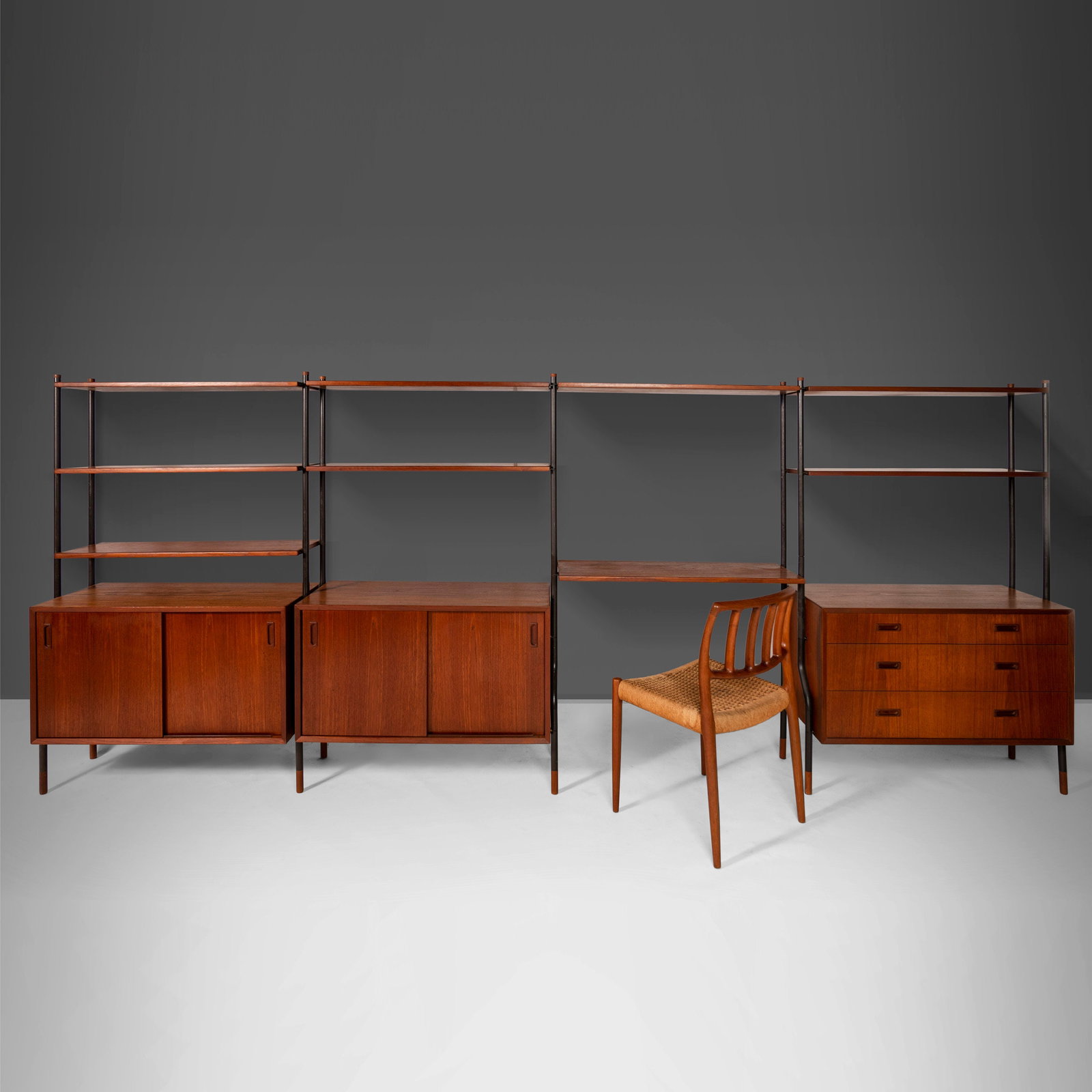 Danish Modern 4 Bay Wall Unit by Lyby Mobler 1960 Teak Steel (1 of 10)