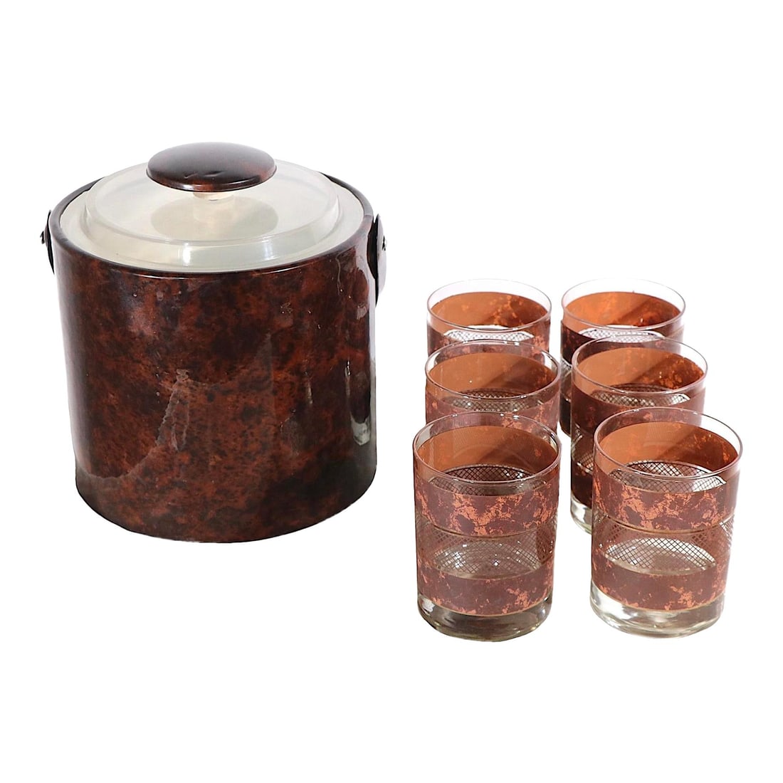 Georges Briard Vintage Faux Tortoise Shell Barware Set with Ice Bucket and 6 Glasses (1 of 10)
