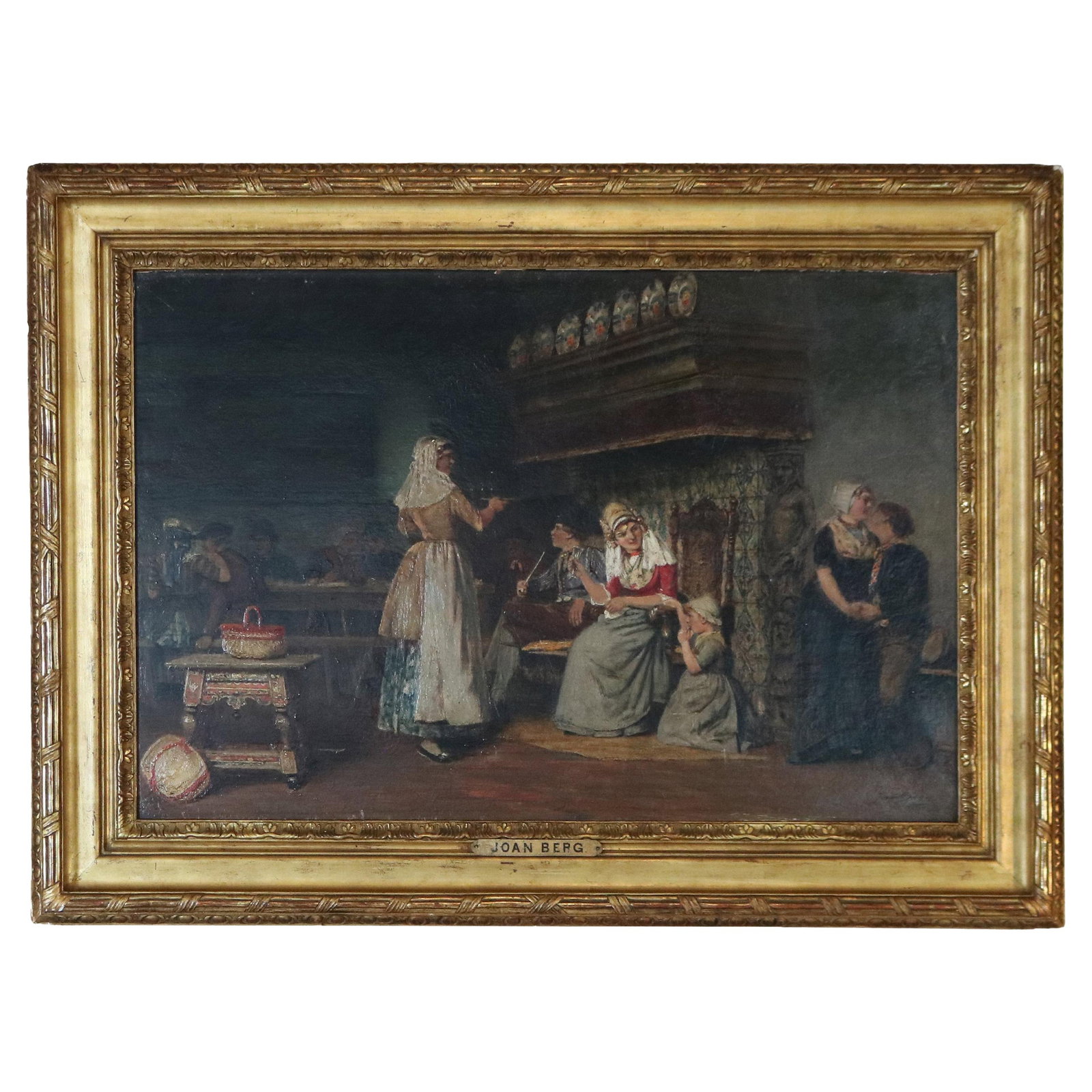 19th Century Signed Antique French Oil Painting by Joan Berg Tavern Scene (1 of 18)