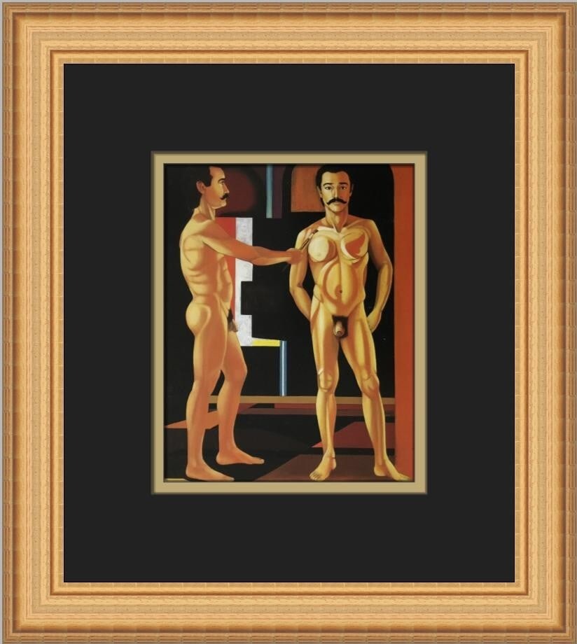 Roberto Trejo What Do I Do To Myself Custom Framed Surrealistic Print: Roberto Trejo What Do I Do To Myself Custom Framed Surrealistic Print This striking custom framed print titled "What Do I Do To Myself" by artist Roberto Trejo features surrealistic nude figures, capt