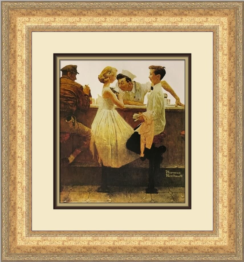 Norman Rockwell After The Prom Custom Framed Print 1979 Photorealism Art: Norman Rockwell After The Prom Custom Framed Print 1979 Photorealism Art This stunning custom framed print titled "After The Prom" by renowned artist Norman Rockwell captures a moment of youthful joy