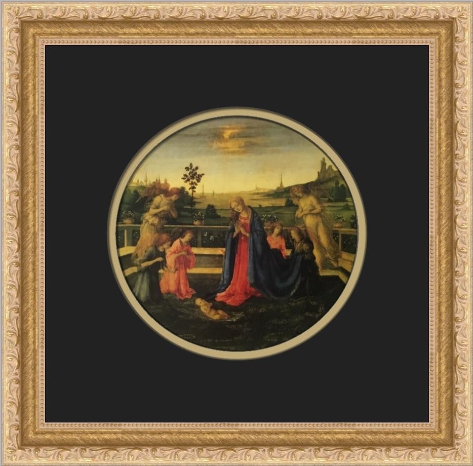 Filippino Lippi Adoration of the Christ Child Custom Framed Art Print 13x13: Filippino Lippi Adoration of the Christ Child Custom Framed Art Print 13x13 Experience the beauty of Filippino Lippi's "Adoration of the Christ Child" with this custom framed print. This stunning piec