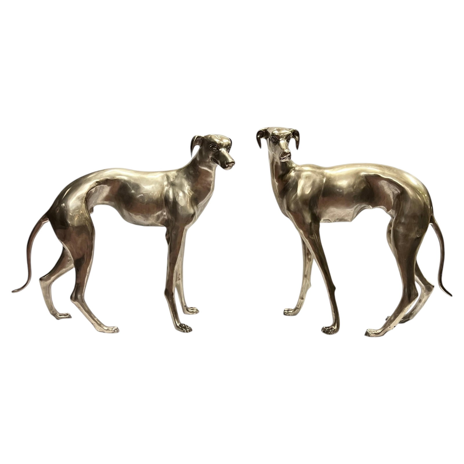Set of 2 Silvered Bronze Greyhound Dog Figures Mid-Century Modern (1 of 15)
