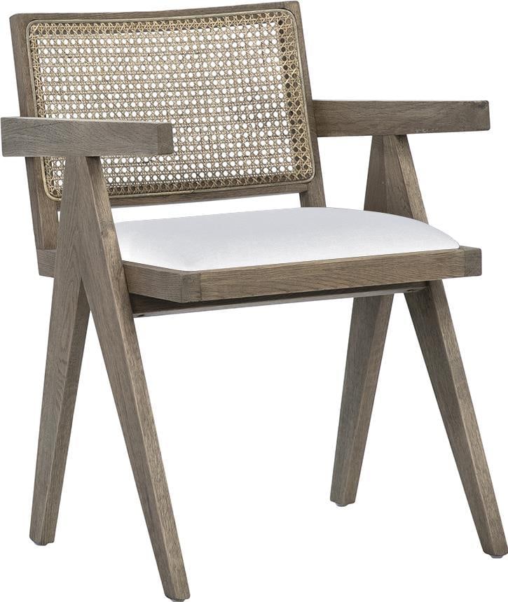 Coastal Style Oak and Rattan Dining Chair Gray Wash Finish: Coastal Style Oak and Rattan Dining Chair Gray Wash Finish Elevate your dining experience with this Traditional Oak and Rattan Dining Chair, expertly crafted for both style and comfort. This chair fea
