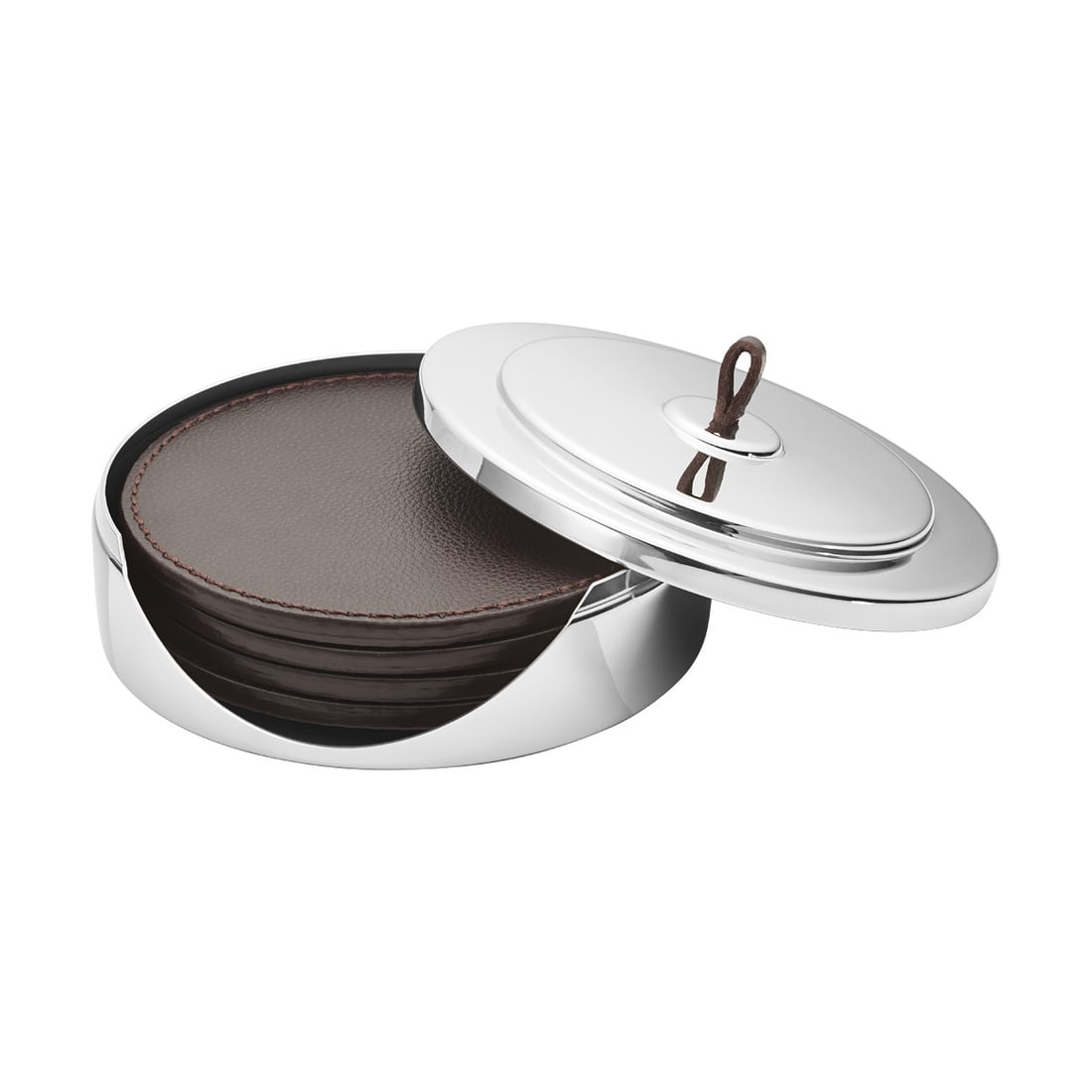 Georg Jensen Manhattan Coaster Set Stainless Steel Leather Vintage (1 of 3)