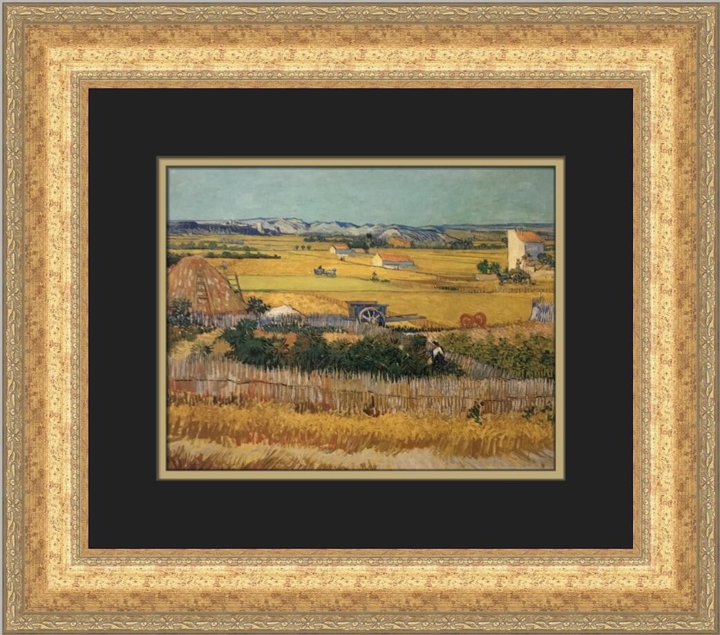 Vincent Van Gogh The Harvest Custom Framed Print 17x19 Inch: Vincent Van Gogh The Harvest Custom Framed Print 17x19 Inch This stunning custom framed print features Vincent Van Gogh's renowned artwork titled 'The Harvest.' Measuring 17 in x 19 in overall, this m