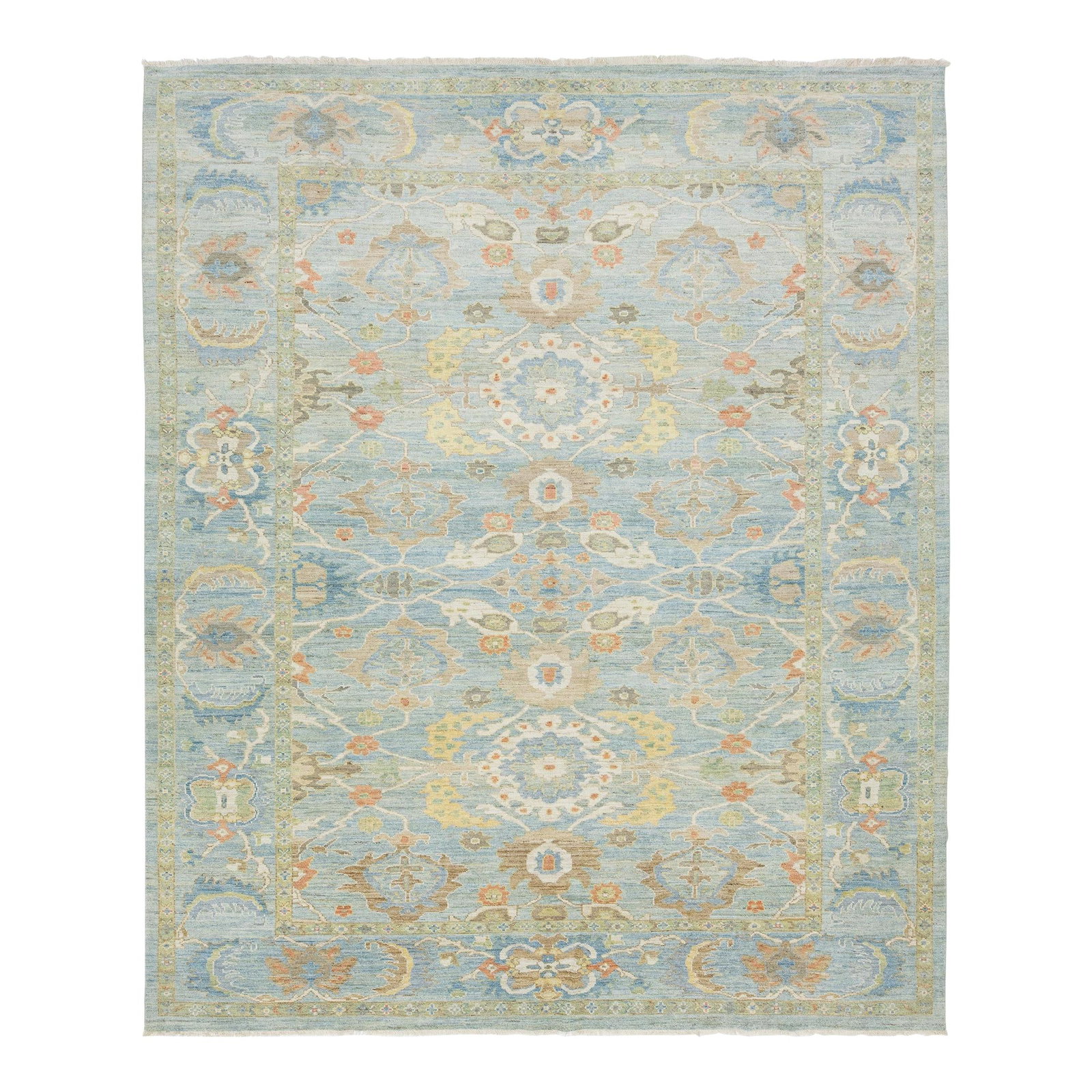 Handmade Sultanabad Blue Wool Rug Floral Design 10'10 x 13': Handmade Sultanabad Blue Wool Rug Floral Design 10'10 x 13' Enhance your living space with this exquisite hand-knotted Sultanabad wool rug. Showcasing a serene light blue background, it is beautifully