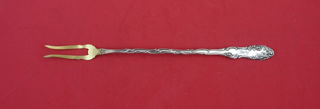 Towle Old English Sterling Silver Pickle Fork Gold Washed 8 1/4": Towle Old English Sterling Silver Pickle Fork Gold Washed 8 1/4" This exquisite pickle fork is crafted from sterling silver featuring the classic Old English pattern by Towle. It boasts a gold washed