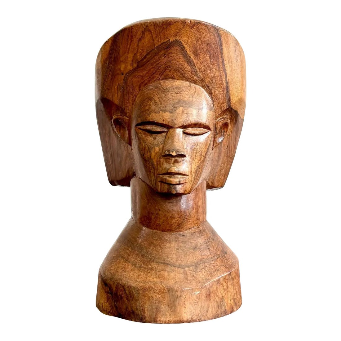 Vintage Boho Solid Wood Carved Bust 16.5in Cinnamon Decor (1 of 6)