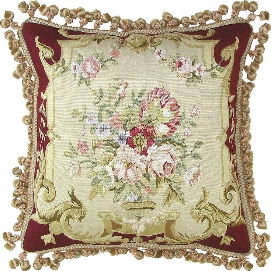 Provence Home Hand-Woven Silk Pillow Beige Aubusson Style 20x20 (1 of 1)