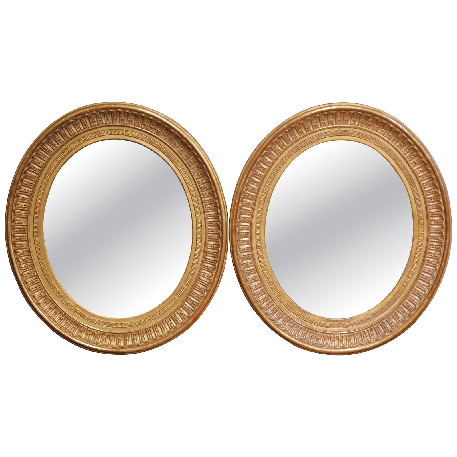 Set of 2 Antique French Louis XVI Giltwood Oval Wall Mirrors Circa 1860 (1 of 7)