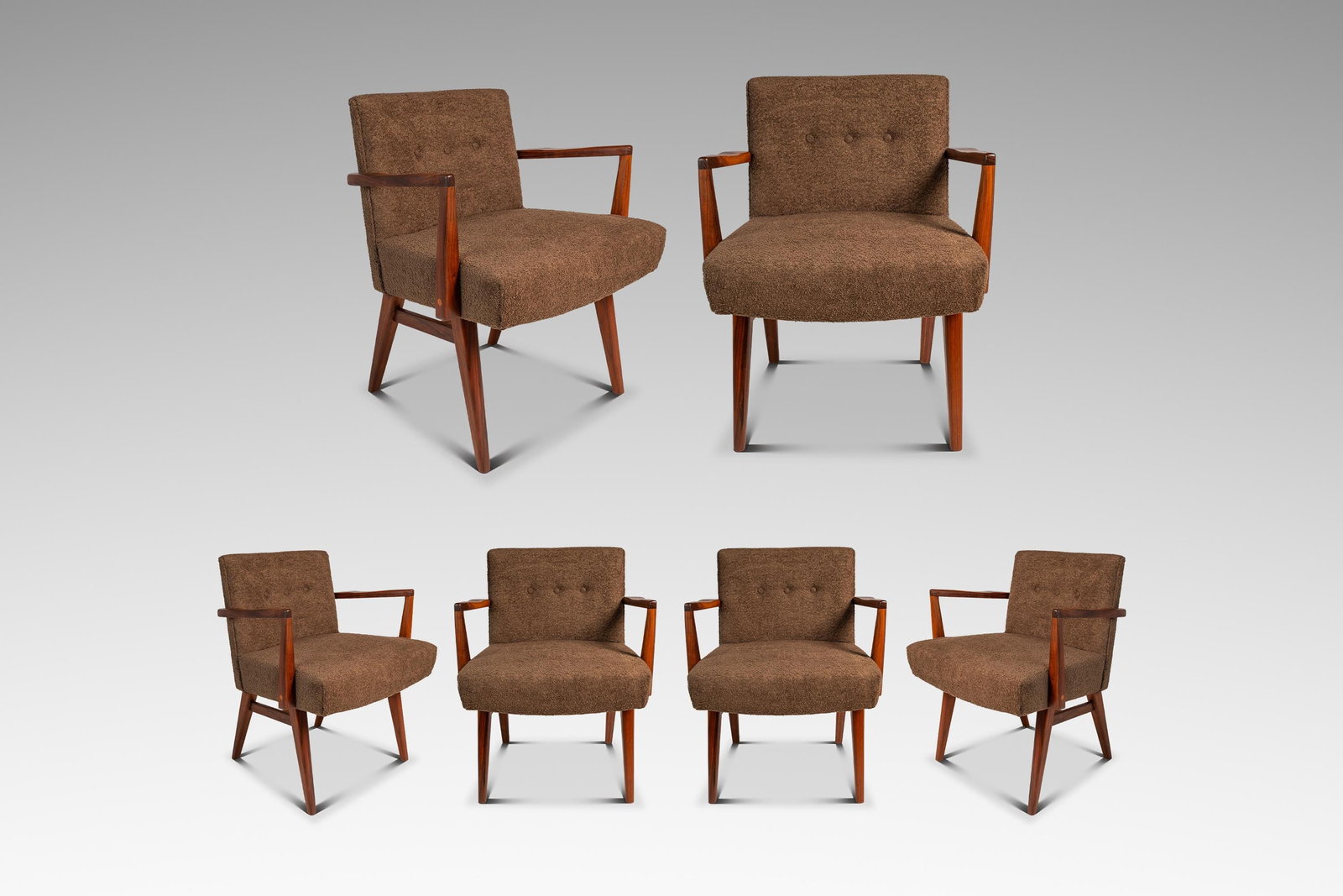 Set of Four Walnut Model C-108 Armchairs by Jens Risom with Brown Boucle Upholstery (1 of 18)
