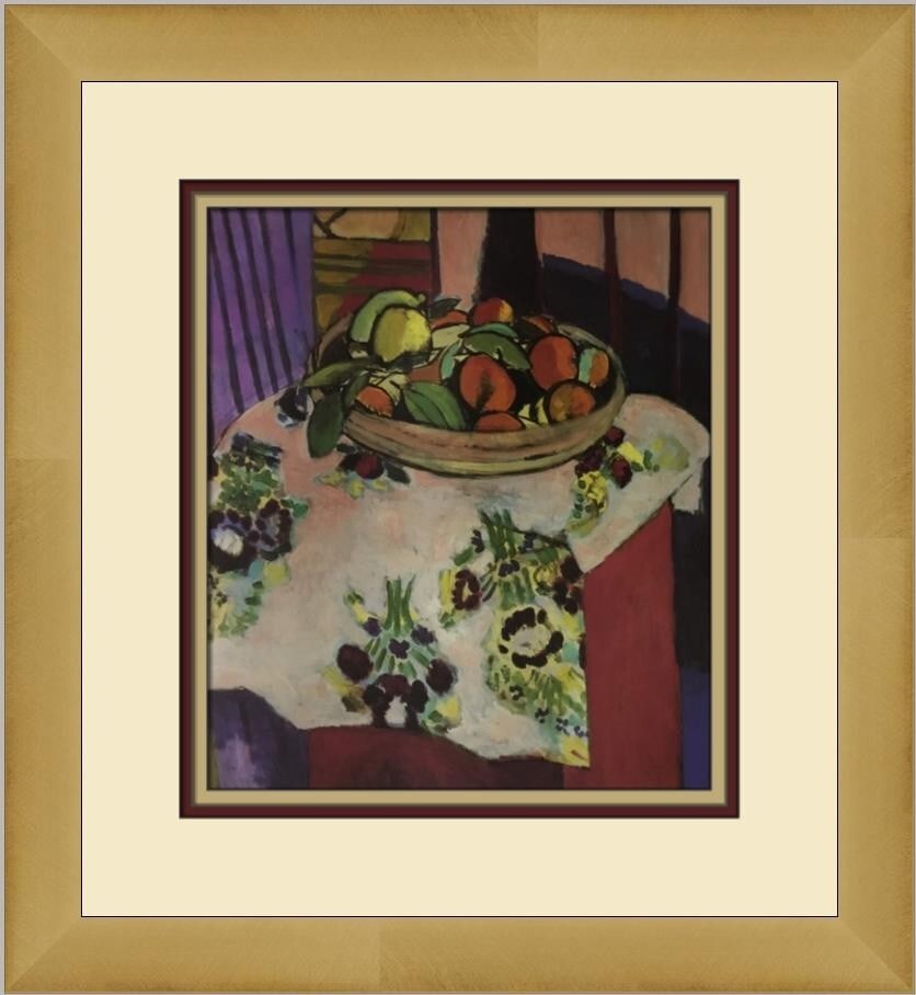 Henri Matisse Basket of Oranges Custom Framed Lithograph Print: Henri Matisse Basket of Oranges Custom Framed Lithograph Print This stunning custom framed print features Henri Matisse's iconic artwork, "Basket of Oranges." Measuring 15 inches in height and 14 inch