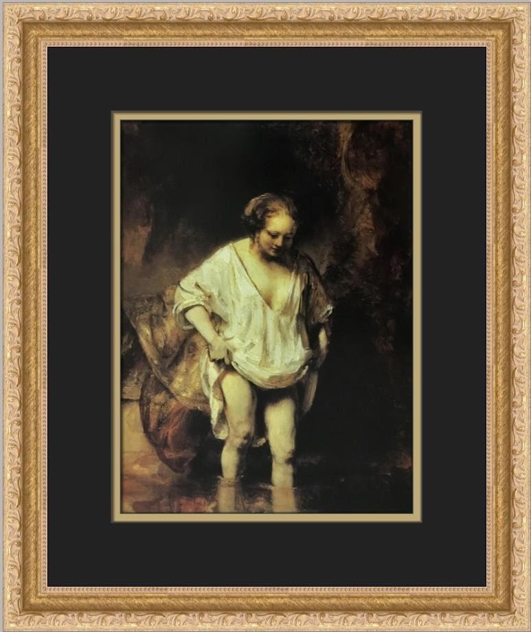 Rembrandt van Rijn A Woman Bathing Custom Framed Art Print 17 x 14: Rembrandt van Rijn A Woman Bathing Custom Framed Art Print 17 x 14 This stunning custom framed print features the artwork "A Woman Bathing" by the renowned Dutch artist Rembrandt van Rijn. Measuring 1