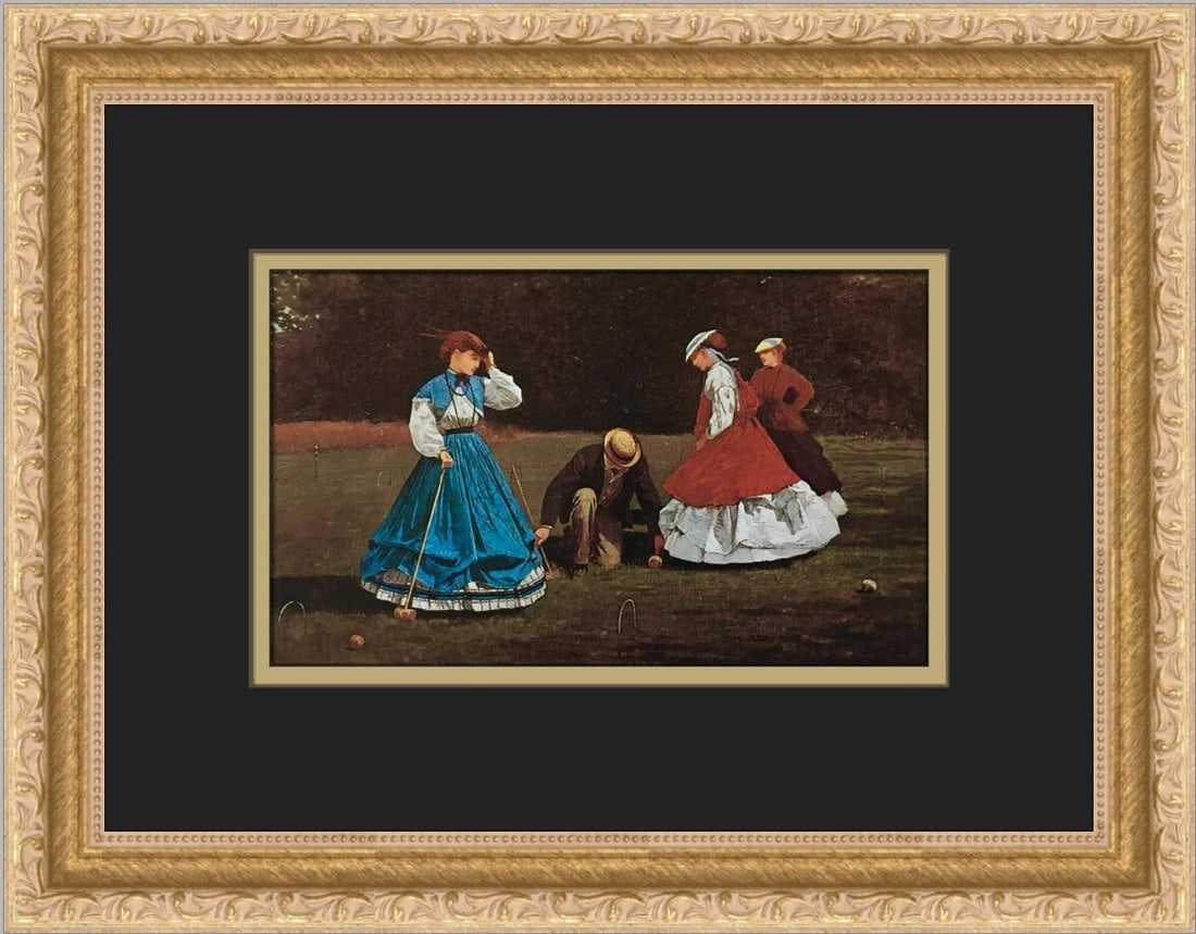 Winslow Homer Croquet Scene Custom Framed Art Print 1979: Winslow Homer Croquet Scene Custom Framed Art Print 1979 This custom framed print titled 'Croquet Scene' by Winslow Homer captures a charming moment in a game of croquet, showcasing the artist's skill