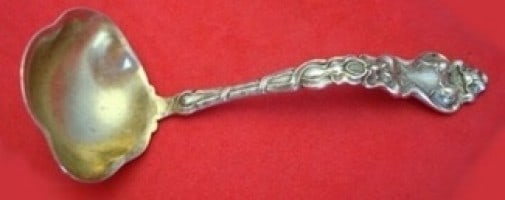 Unger Douvaine Sterling Silver Sauce Ladle 5 1/4 Gold Washed Monogrammed: Unger Douvaine Sterling Silver Sauce Ladle 5 1/4 Gold Washed Monogrammed (monos may vary) This exquisite sauce ladle from the Douvaine pattern by Unger showcases a stunning Nouveau design. Crafted fro