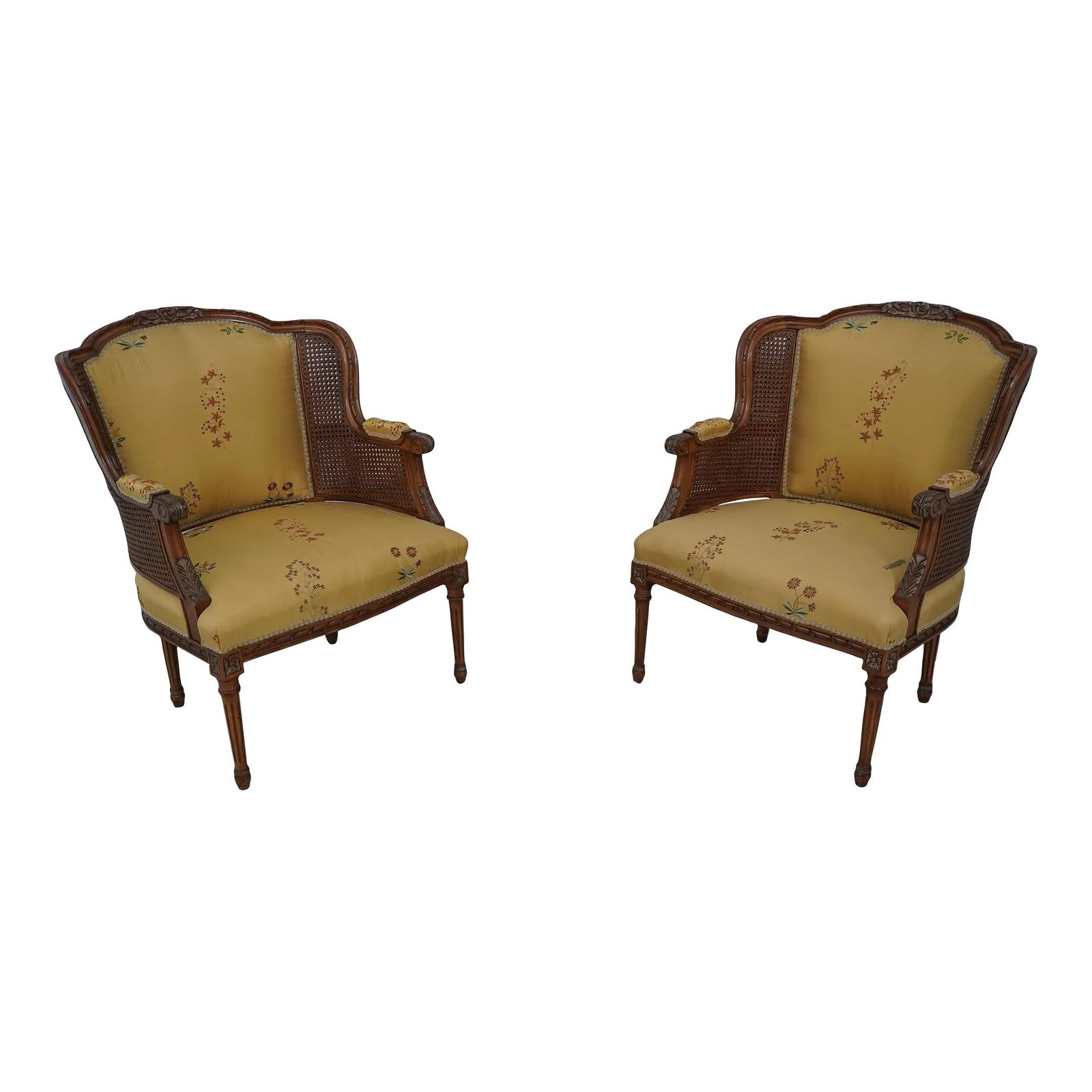 Elegant Pair of French Louis XVI Cane Side Bergere Chairs (1 of 10)