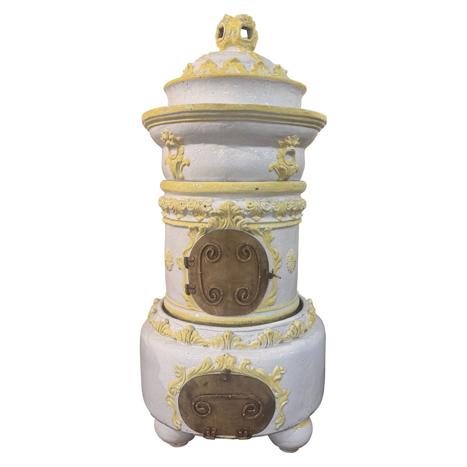19th Century Rustic French Hand-Painted Wood Burning Stove in Yellow Terracotta (1 of 13)