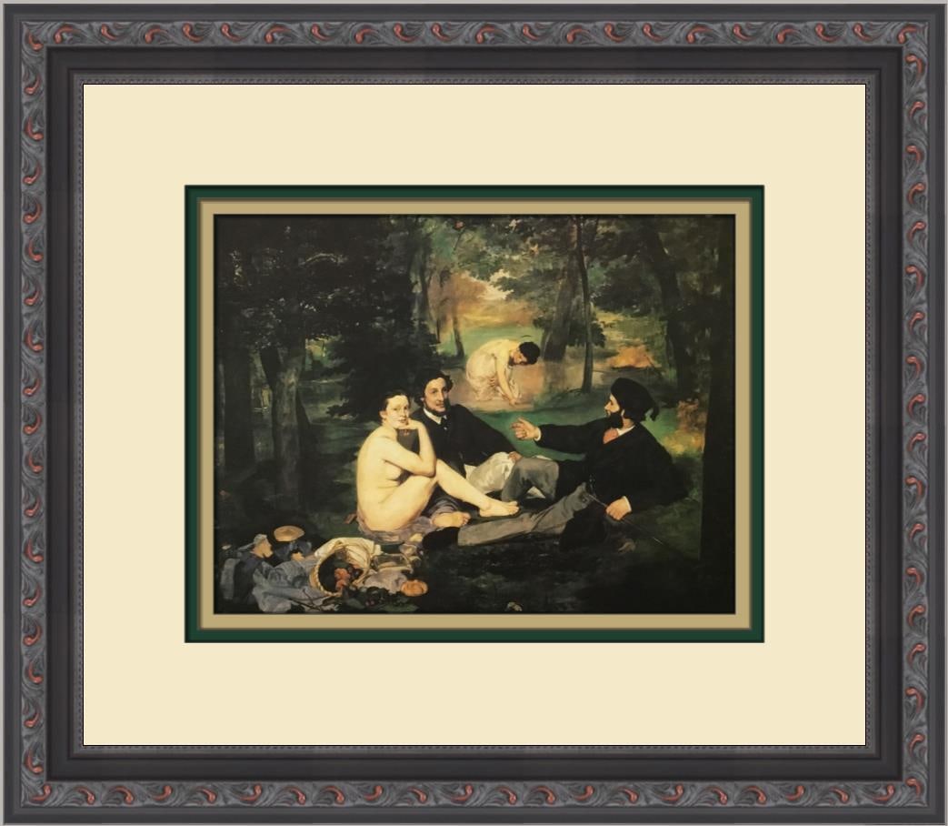 Edouard Manet Luncheon on the Grass Custom Framed Art Print 12 x 14: Edouard Manet Luncheon on the Grass Custom Framed Art Print 12 x 14 This stunning custom framed print of Edouard Manet's renowned artwork, "Luncheon on the Grass," captures the essence of Impressionis