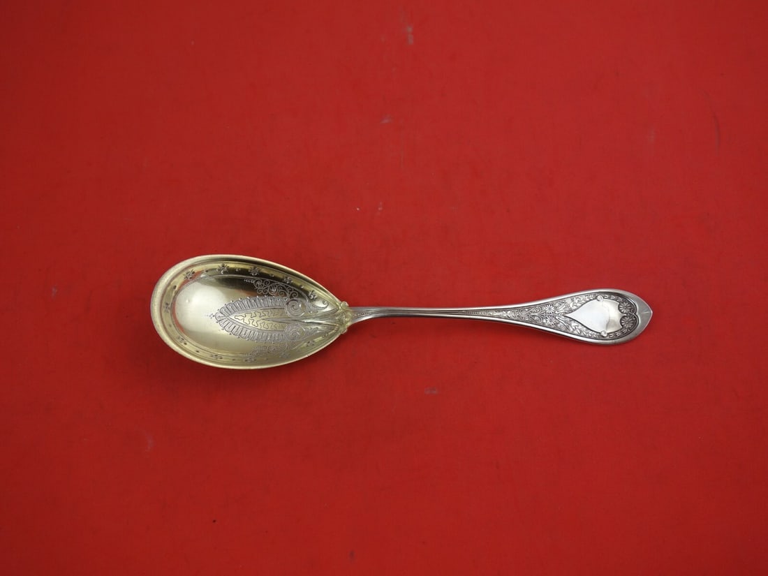 Wood & Hughes Marguerite Sterling Silver Preserve Spoon Bright-Cut 7 5/8" (1 of 2)