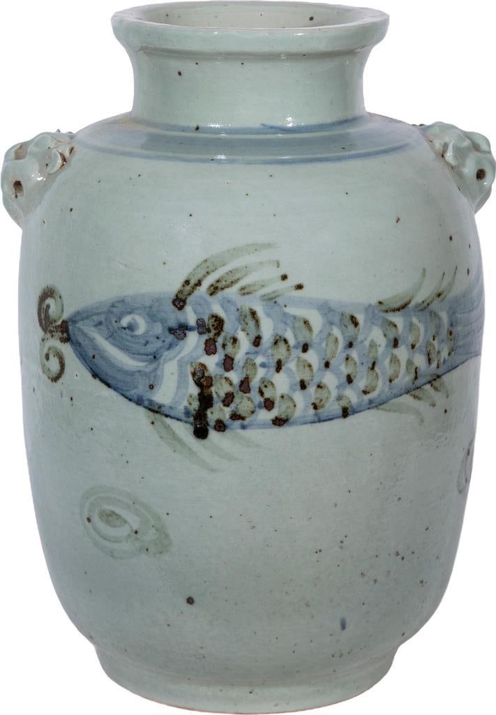 Chinoiserie Ceramic Fish Pot with Double Lion Handles (1 of 3)