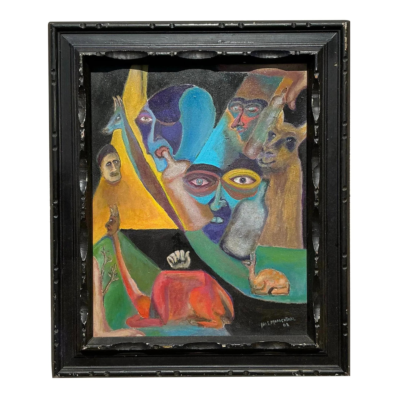 Mid 20th Century Surrealist Figural Oil Painting in Black Frame (1 of 7)
