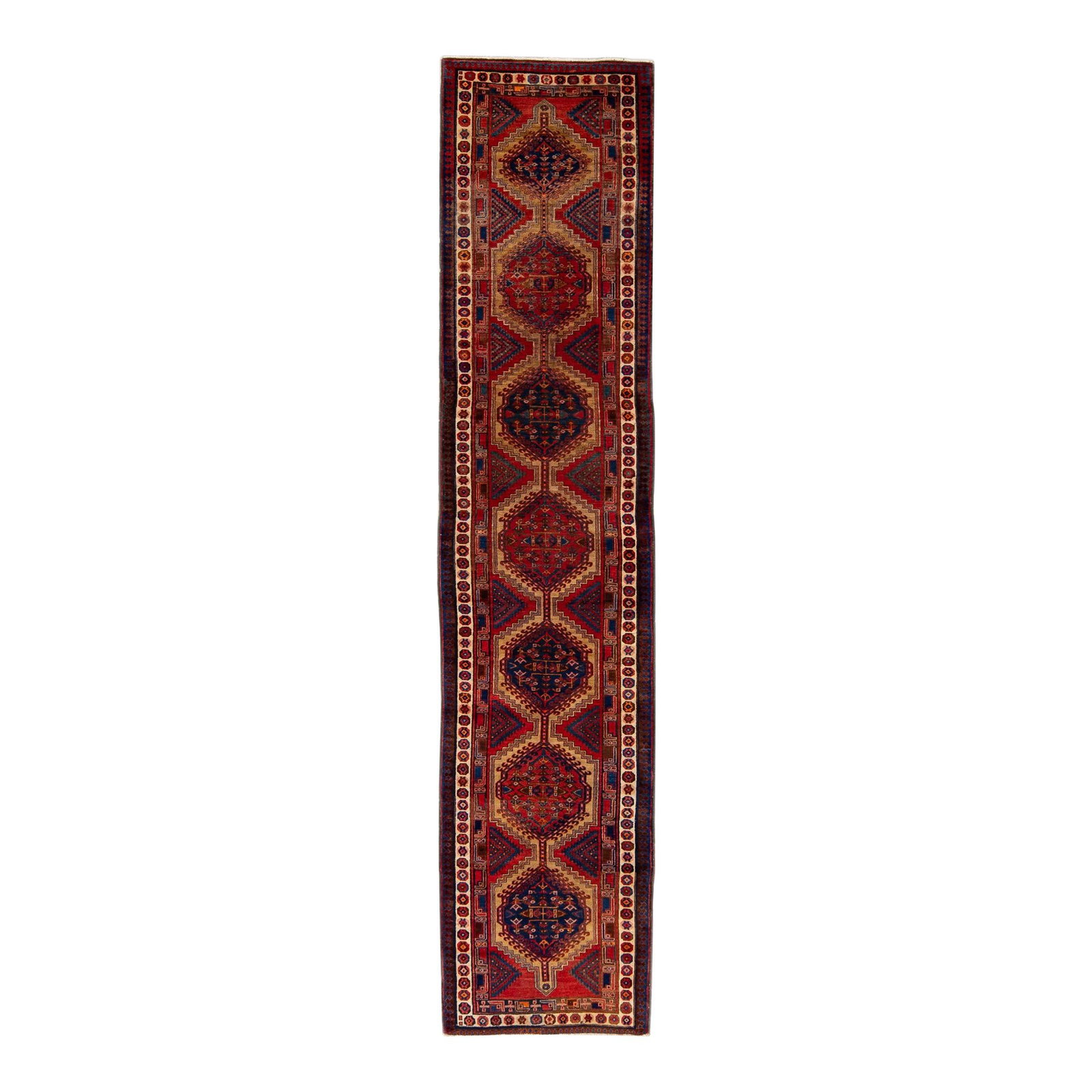 Antique Red Persian Heriz Wool Runner Rug 3'1" x 14'2" Geometric Design (1 of 10)