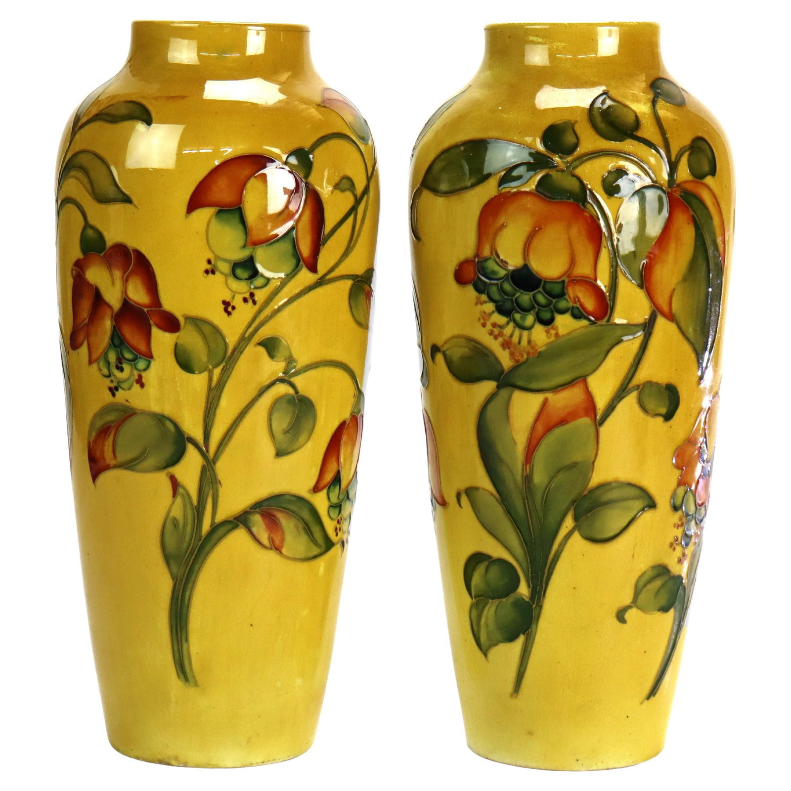 Antique Moorcroft Floral Pottery Vases Set of 2 Drilled for Lamps c1920 (1 of 10)