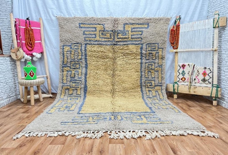 Authentic Handwoven Berber Rug 100 Percent Sheep Wool Morocco 8 x 5 Feet: Authentic Handwoven Berber Rug 100 Percent Sheep Wool Morocco 8 x 5 Feet Experience the warmth and authenticity of this stunning soft rug, handwoven in the Atlas Mountains by skilled Berber women weav