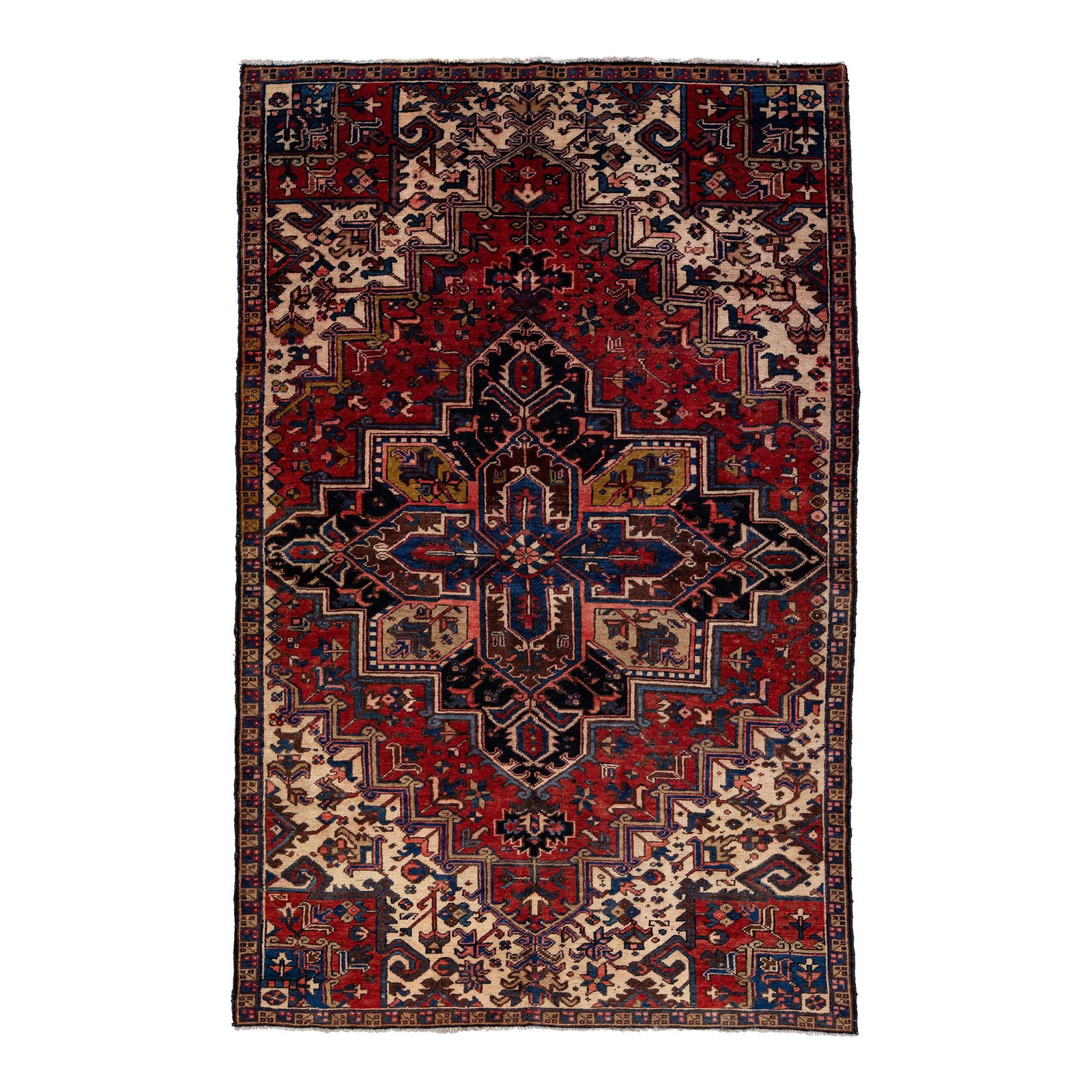 Vintage Persian Tabriz Red Wool Medallion Rug 5'8 x 9: Vintage Persian Tabriz Red Wool Medallion Rug 5'8 x 9 This stunning vintage Persian Tabriz rug showcases exquisite hand-knotting in rich red wool. The vibrant color field is complemented by a blue fra