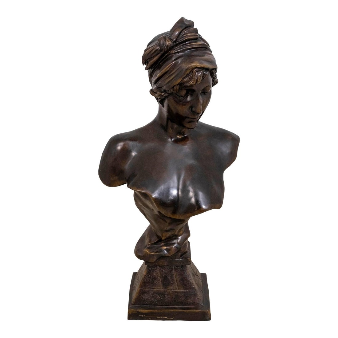 Javotte Art Nouveau Bronze Sculpture 18 x 14 x 39: Javotte Art Nouveau Bronze Sculpture 18 x 14 x 39 This remarkable French Art Nouveau style bronze sculpture, inspired by the original work of Emmanuel Villanis, showcases exquisite craftsmanship and a