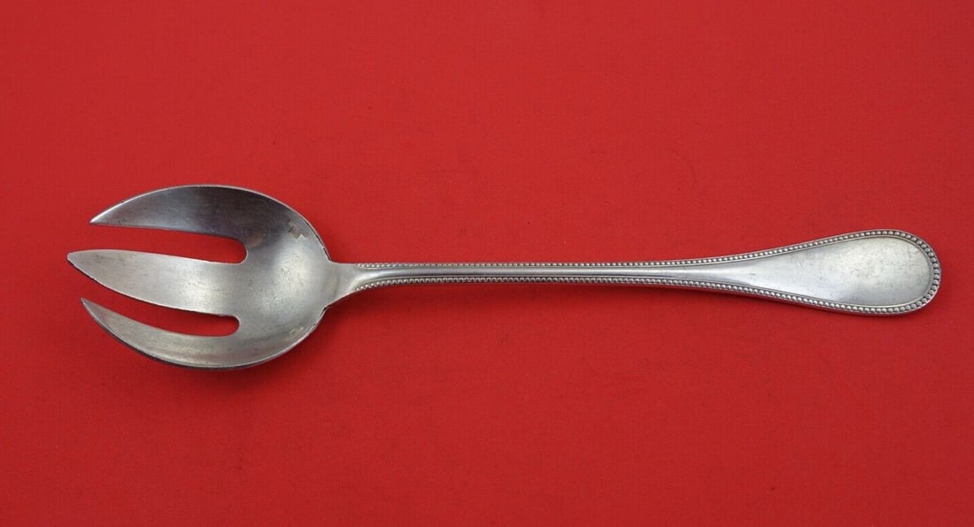 Christofle Perles Silverplate 3-Tine Salad Serving Fork 9 3/4 inches (1 of 2)