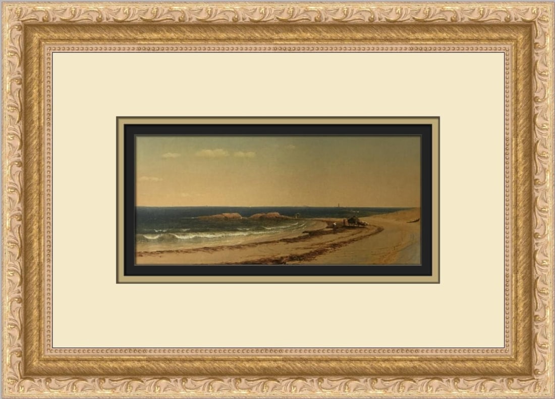 Sanford R Gifford The Beach at Cohasset Custom Framed Art Print: Sanford R Gifford The Beach at Cohasset Custom Framed Art Print Experience the serene beauty of Sanford R Gifford's artwork with this custom framed print titled "The Beach at Cohasset." This medium-si