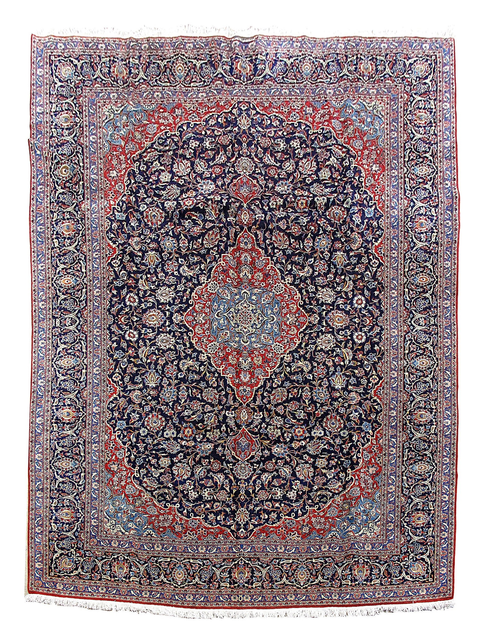 10.1 x 12.9 Signed Handmade Persian Kashan Rug Dark Blue: 10.1 x 12.9 Signed Handmade Persian Kashan Rug Dark Blue Free continental US Shipping Experience the luxurious charm of this exquisite 10' x 13' Persian Kashan rug, handcrafted by talented artisans. T