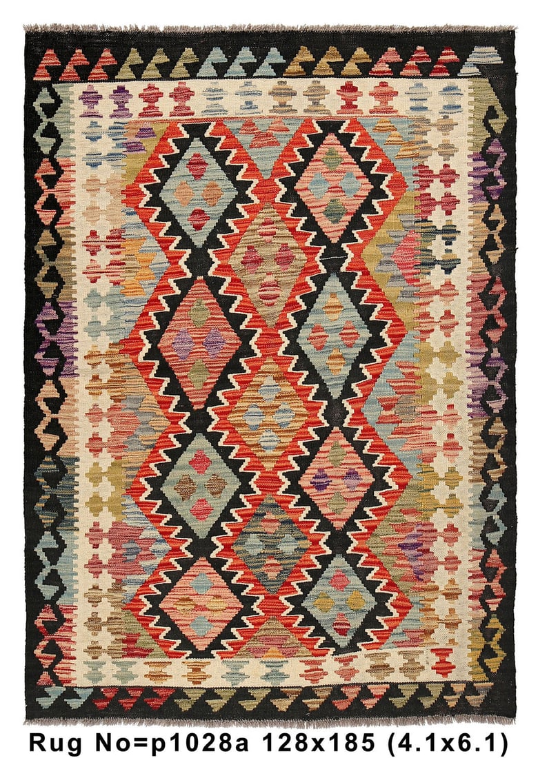 4.2 x 6.1 Handmade Black Multi Wool Kilim Rug with Vegetable Dye (1 of 9)
