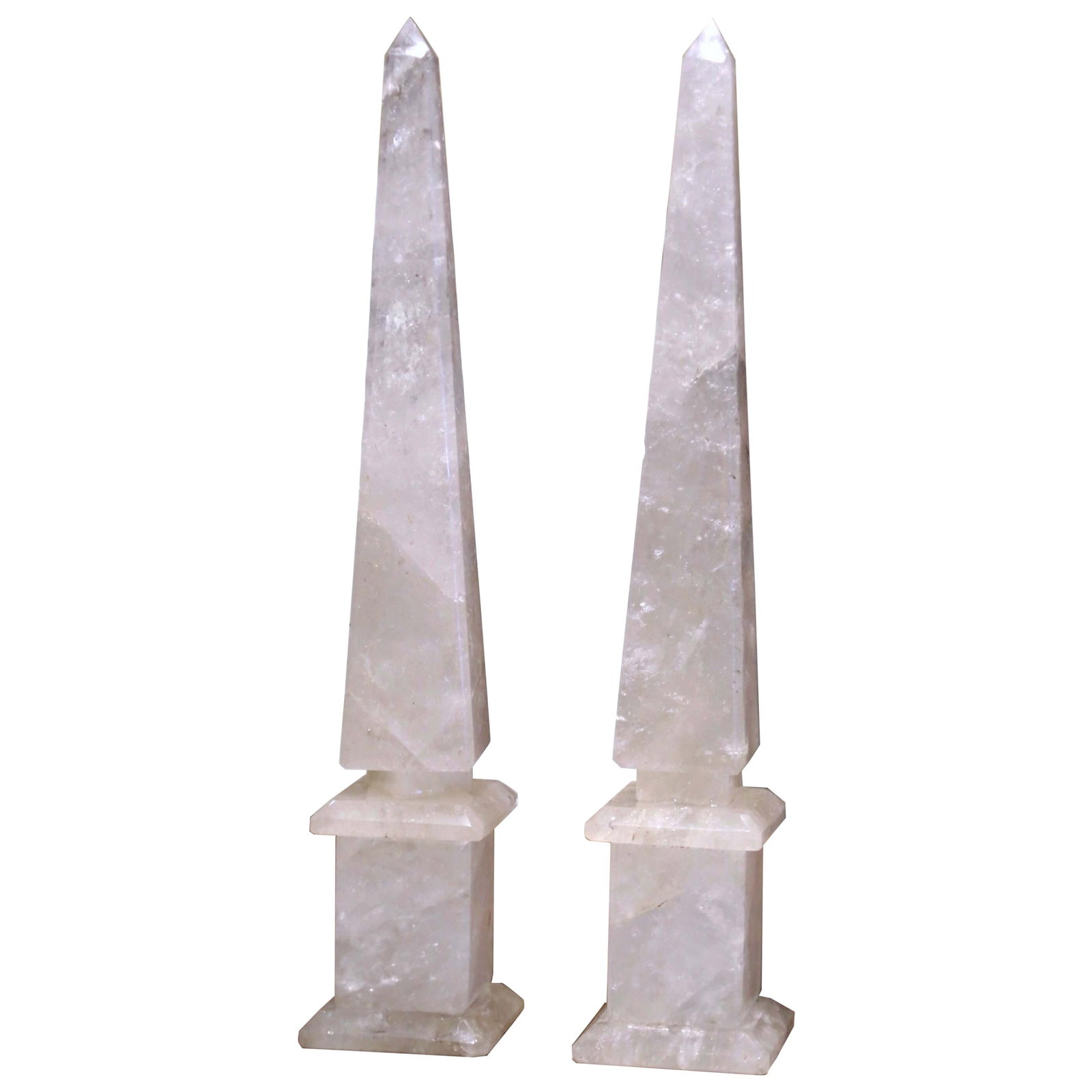 Set of 2 Hand-Carved Brazilian Rock Crystal Empire Obelisks (1 of 6)
