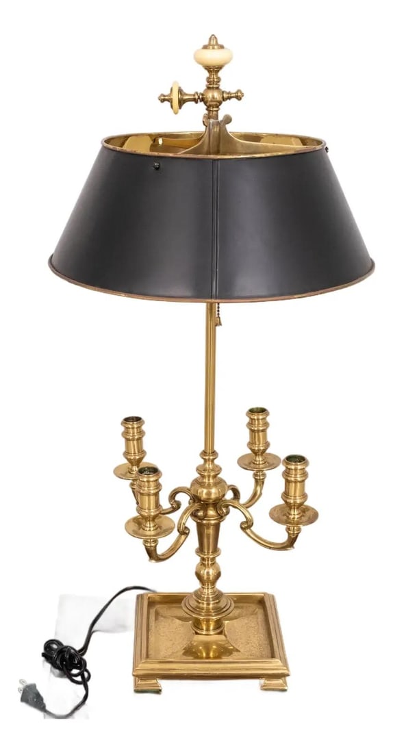 French Style Bouillotte Table Lamp with Toleware Shade and Brass Base (1 of 10)