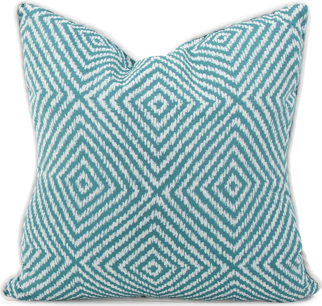 Howard Elliott Helm Blue Geometric Outdoor Pillow 24x24 Hand-Finished: Howard Elliott Helm Blue Geometric Outdoor Pillow 24x24 Hand-Finished Enhance your outdoor space with this stylish Blue Geometric Outdoor Pillow, measuring 24" x 24". Crafted with a contemporary flair