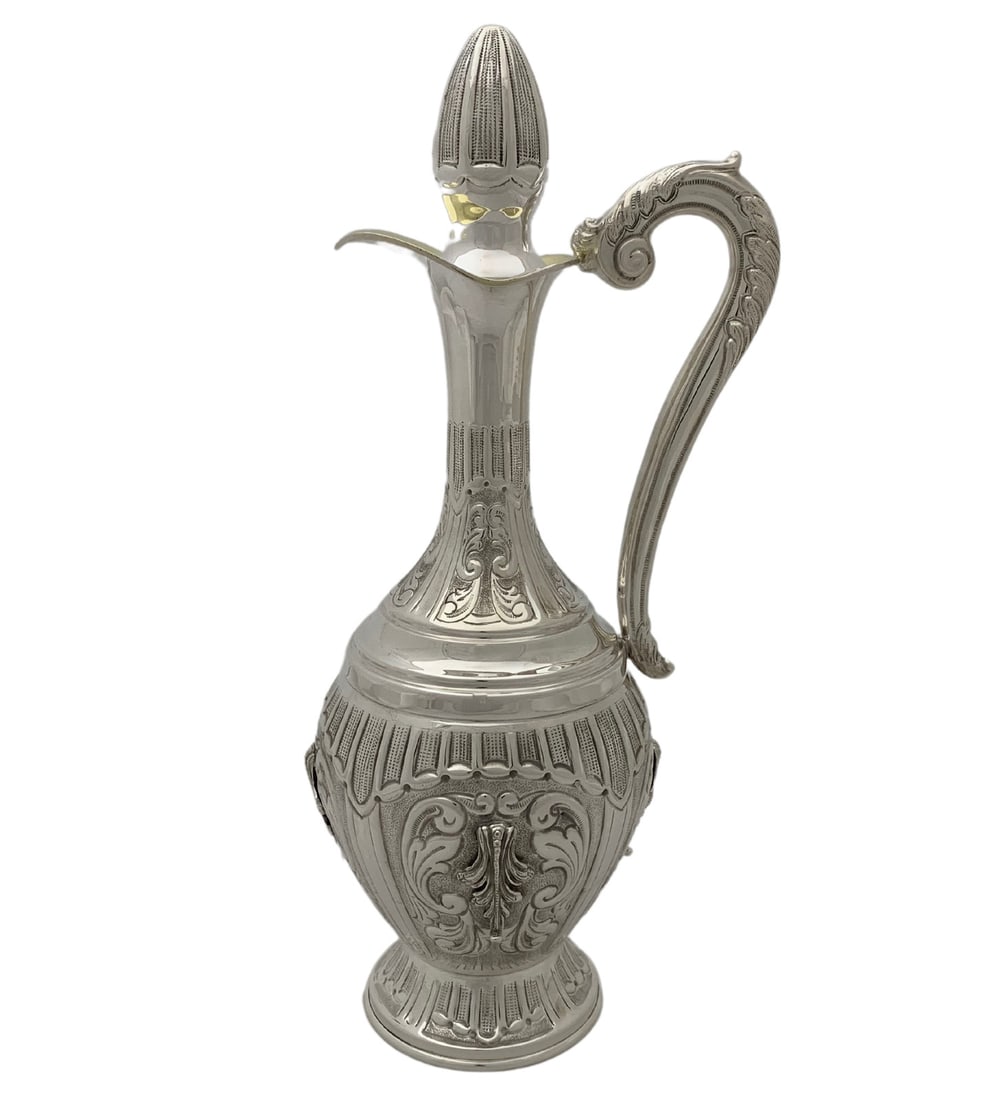 Handmade 925 Sterling Silver Ornate Wine Bottle with Leaf Applique (1 of 4)