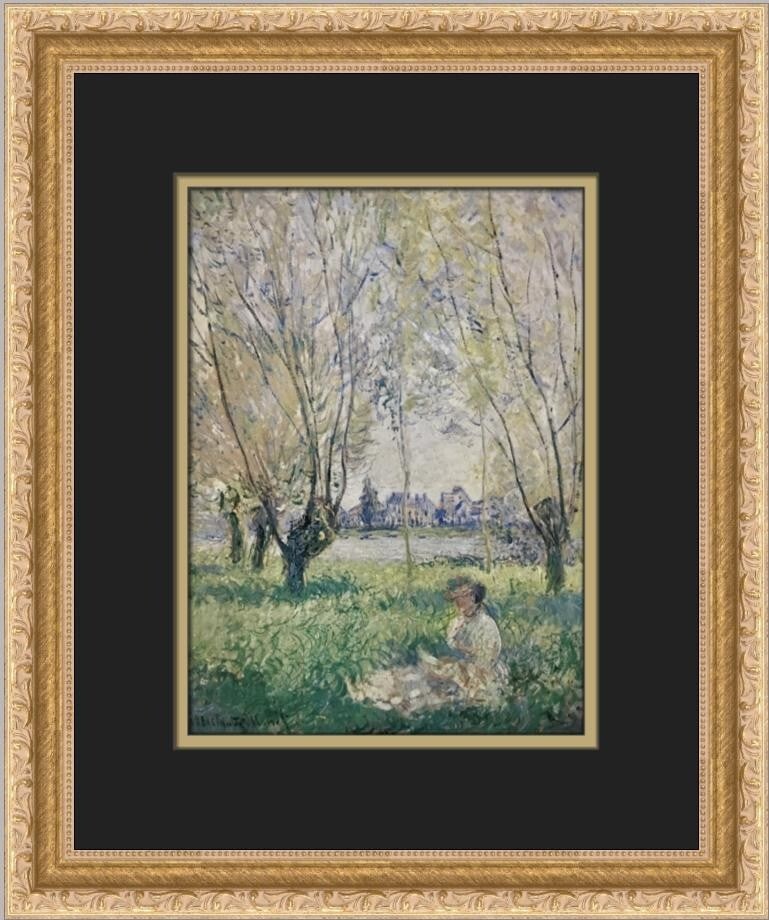 Claude Monet Woman Seated under the Willows Framed Print 1980: Claude Monet Woman Seated under the Willows Framed Print 1980 This stunning custom framed print features Claude Monet's iconic artwork "Woman Seated under the Willows," showcasing the renowned Impress