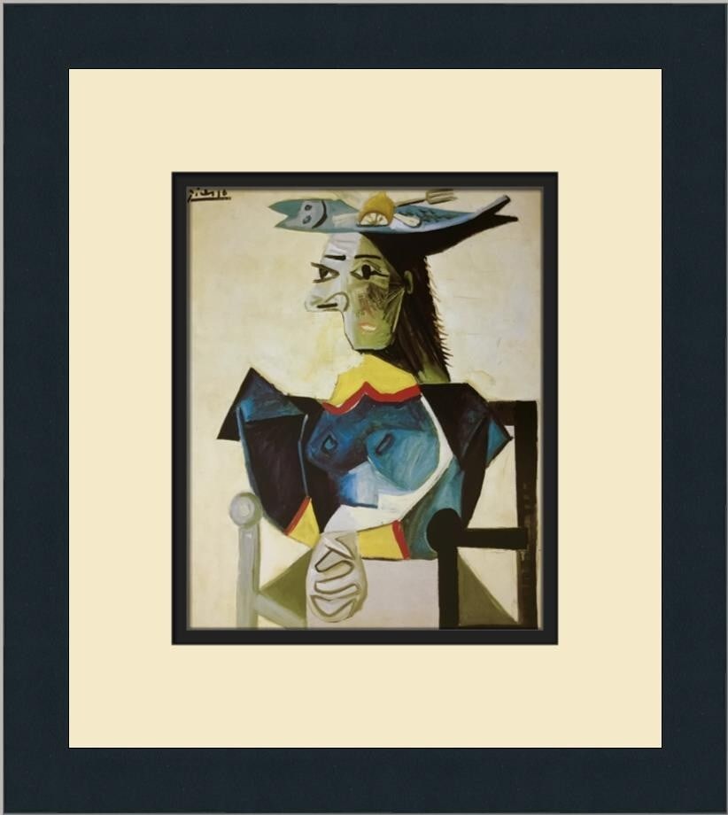Pablo Picasso Sitting Woman with Fish Hat Custom Framed Print 14x12 (1 of 2)