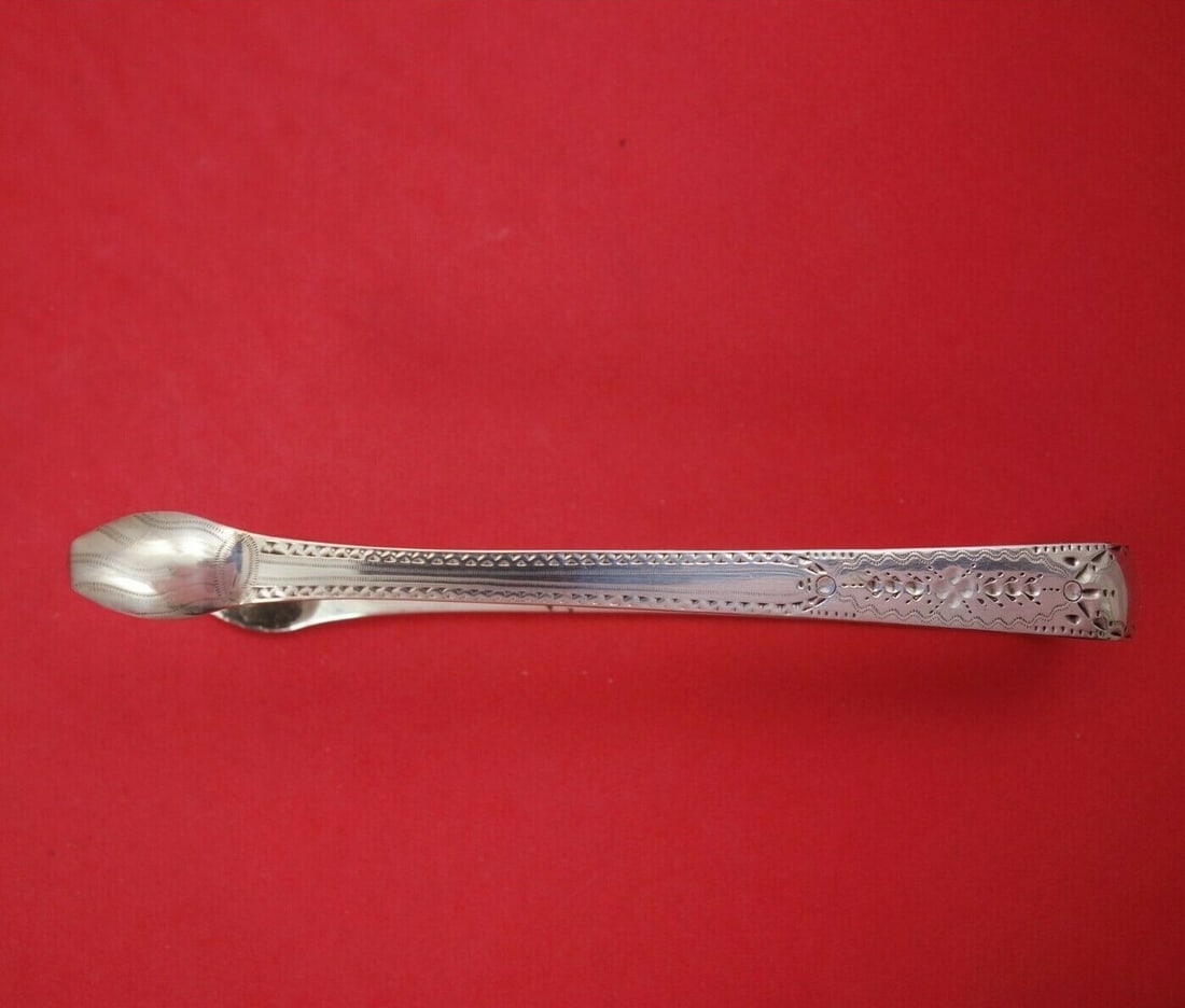 Charles Houghman Sterling Silver Sugar Tong Bright-Cut 1791 5 3/8 Inch (1 of 2)