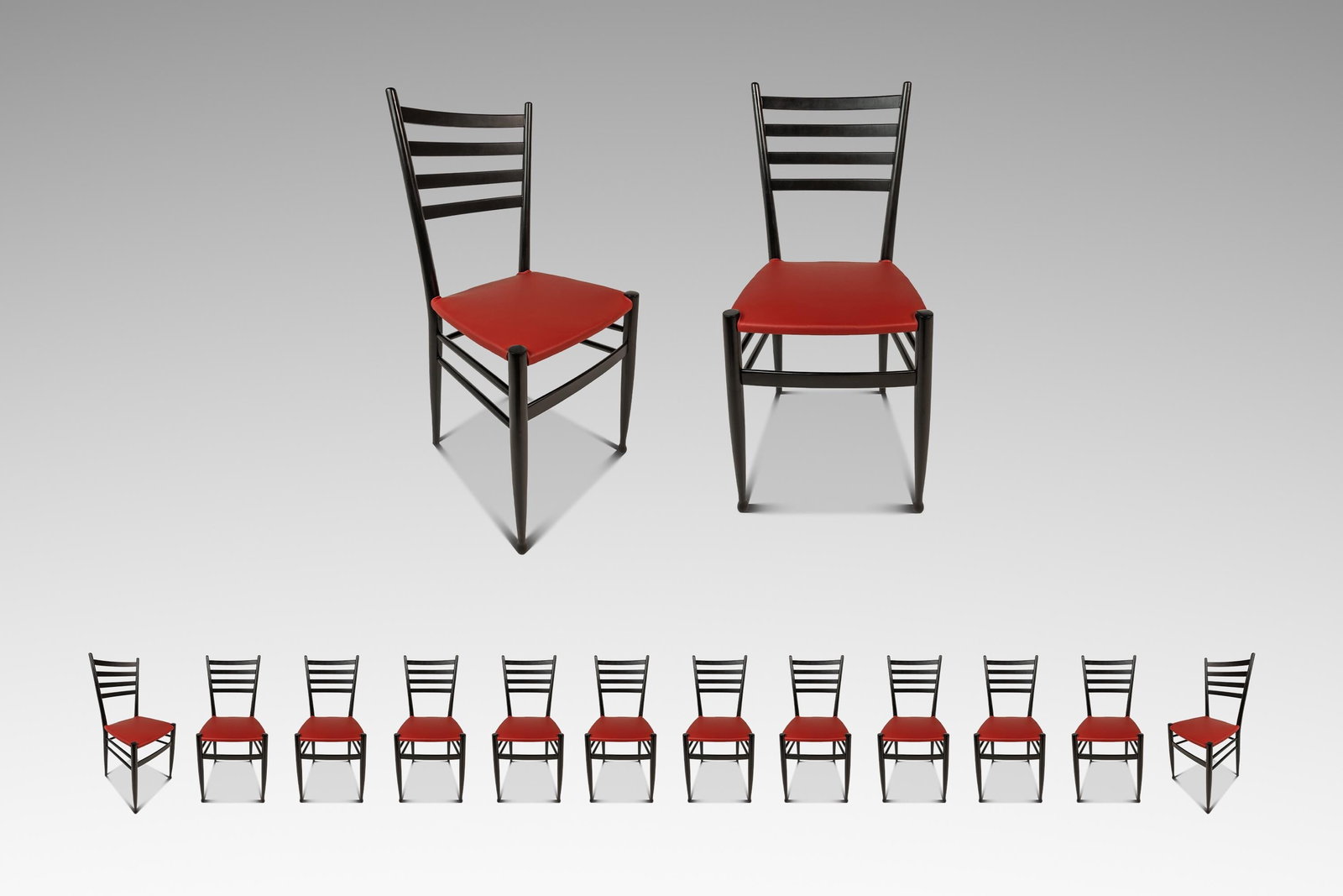 Set of 12 Italian Walnut Dining Chairs in Vinyl After Gio Ponti c 1960s (1 of 18)